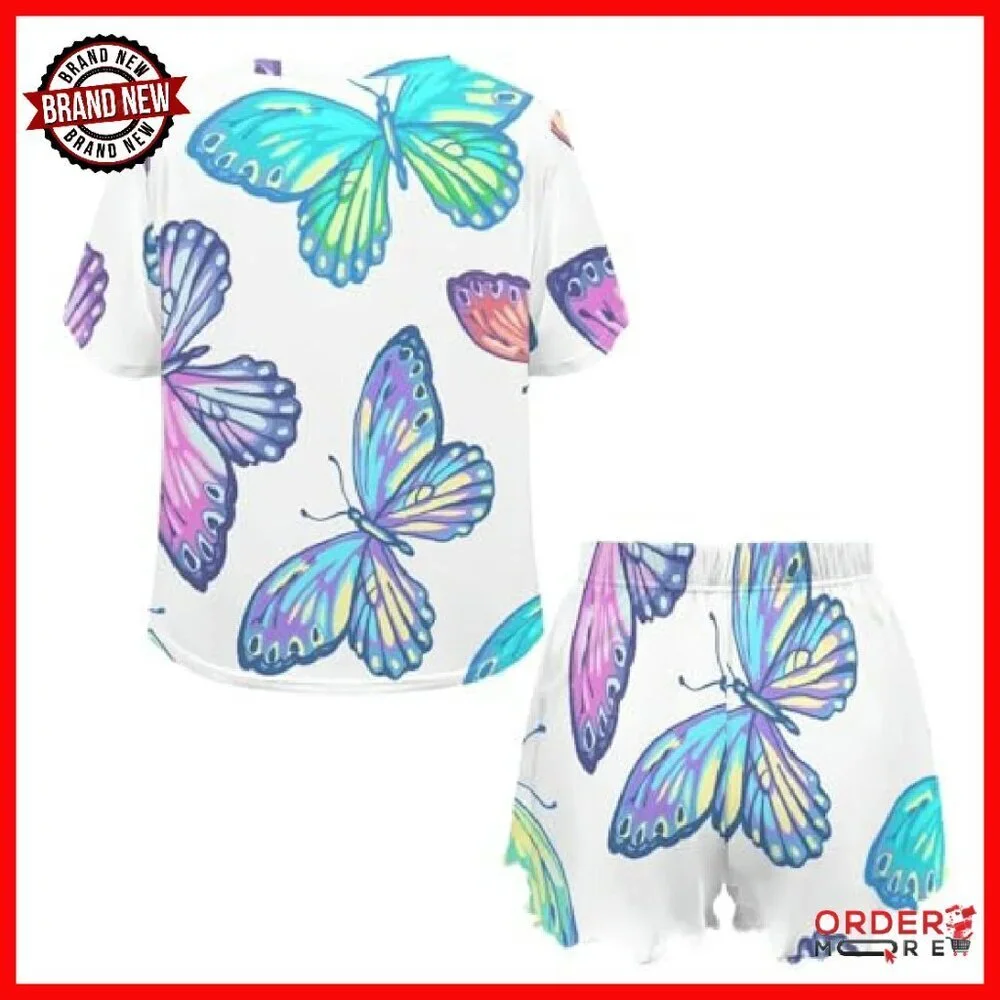 Women's Short Sleeve Pajama Set with Elastic Waistband Lounge Wear